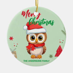 Cute god jul Baby Uggla Santa Scarf helgdag Julgransprydnad Keramik