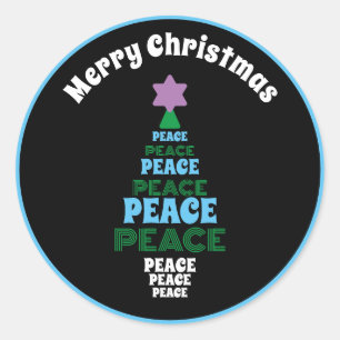Cute God jul Blue och Grönt Peace Träd Runt Klistermärke