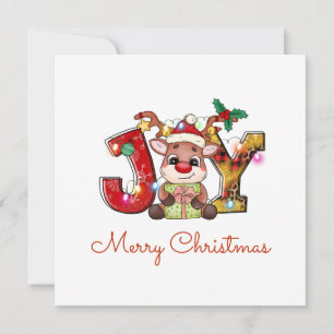 Cute God jul Calf Joy Santa Hat Holly Star Julkort
