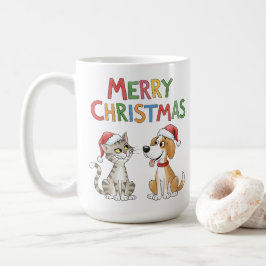 Cute God jul Cat och Hund med Santa Hats Kaffemugg