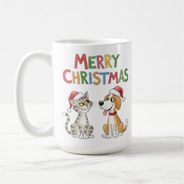 Cute God jul Cat och Hund med Santa Hats Kaffemugg