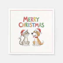 Cute God jul Cat och Hund med Santa Hats