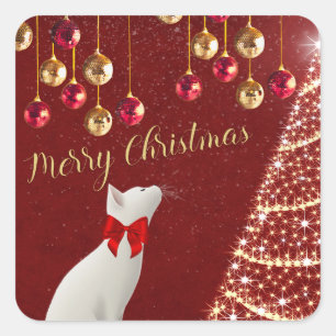 Cute God jul Cat Stickers Fyrkantigt Klistermärke