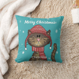 Cute God jul Cat Tecknad Kudde