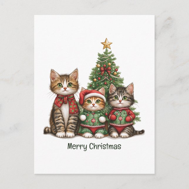Cute God jul Cats Helg Vykort (Framsida)