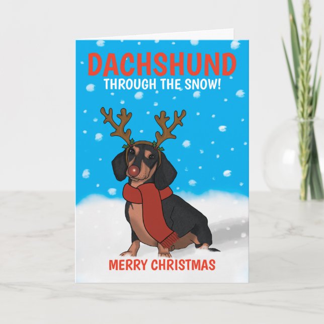 Cute God jul Dachshund Hund Rudolph Helgkort (Framsida)