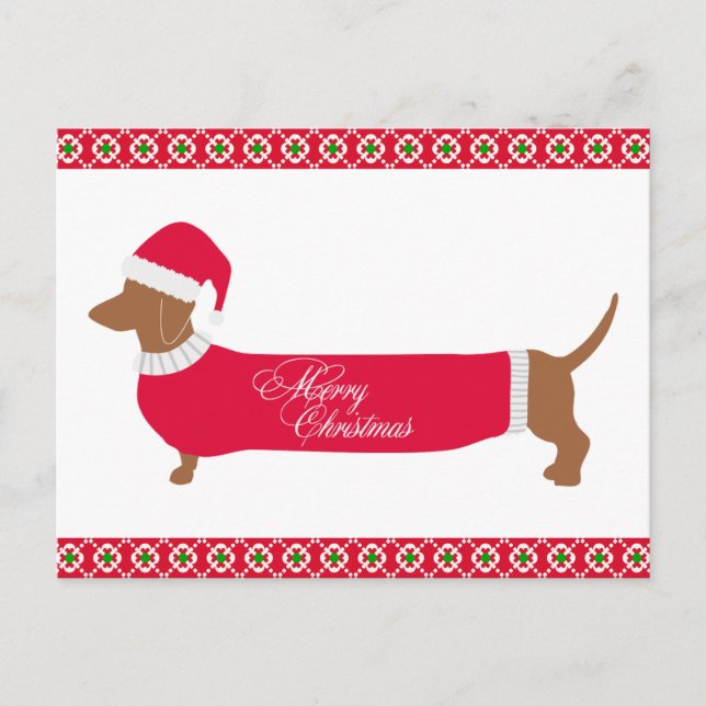 Cute God jul Dachshund Hund Vykort (Framsida)
