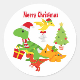 Cute God jul Dinosaur Kids White Runt Klistermärke