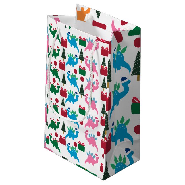 Cute God jul Dinosaurs Small Gift Bag (Baksidan Vinklad)