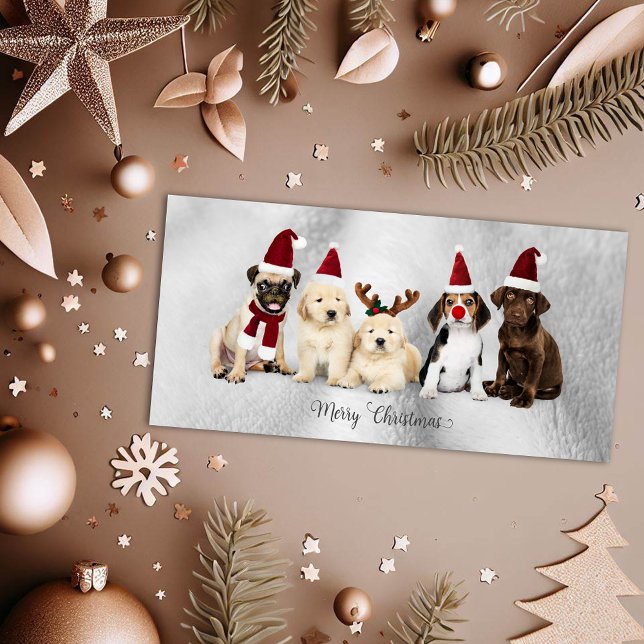 Cute God jul Elves & Rudolph Puppies Julkort (Skapare uppladdad)