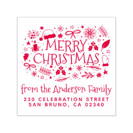 Cute God jul Family Namn & Returadress Självfärgande Stämpel
