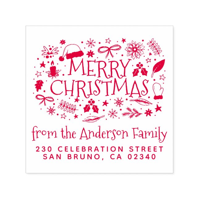 Cute God jul Family Namn & Returadress Självfärgande Stämpel (Design)