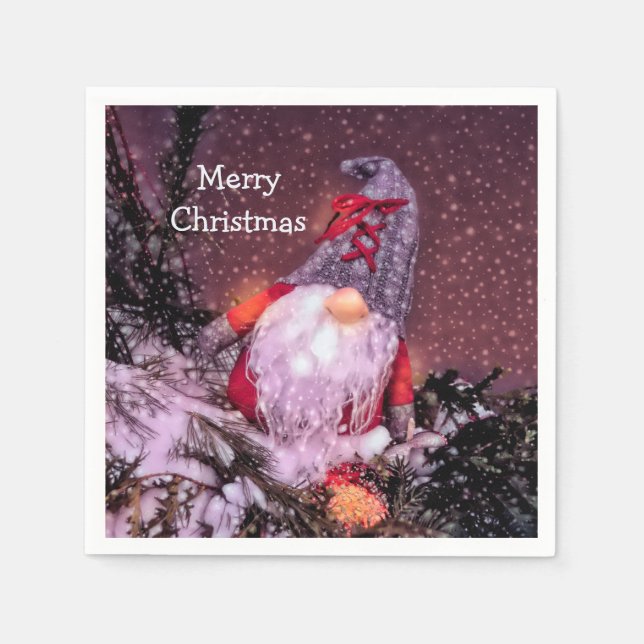Cute God jul Gnome Helgdag Träd Pappersservett (Framsidan)