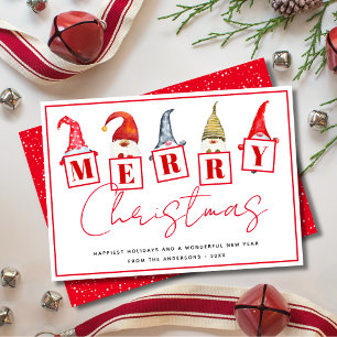 Cute God jul Gnomes signns Red Helgdag Card Julkort
