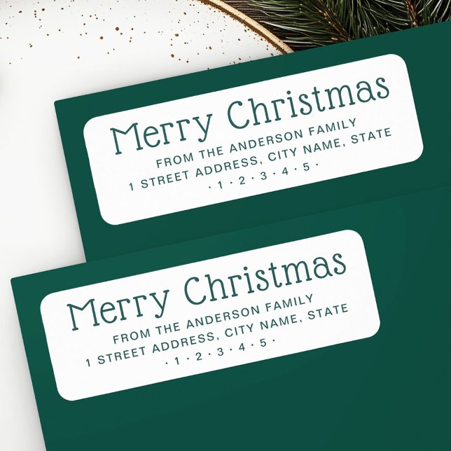 Cute God jul grönt, vit returadress Etikett (Cute Merry Christmas green white return address Label)