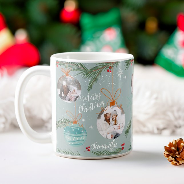 Cute god jul illustration av namn 2-foton kaffemugg (Cute merry Christmas illustration name 2 photos Coffee Mug)