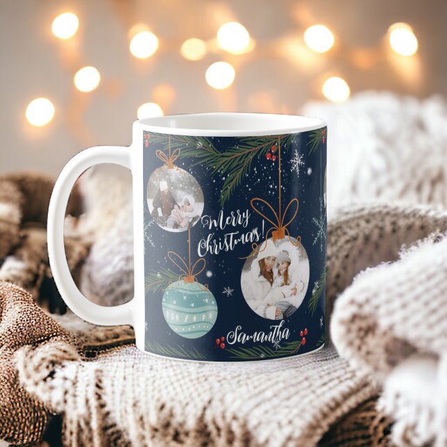 Cute god jul illustration av namn 2-foton kaffemugg (Cute merry Christmas illustration name 2 photos Coffee Mug)