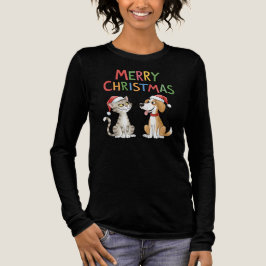 Cute God jul Katt och Hund Kvinnor T Shirt