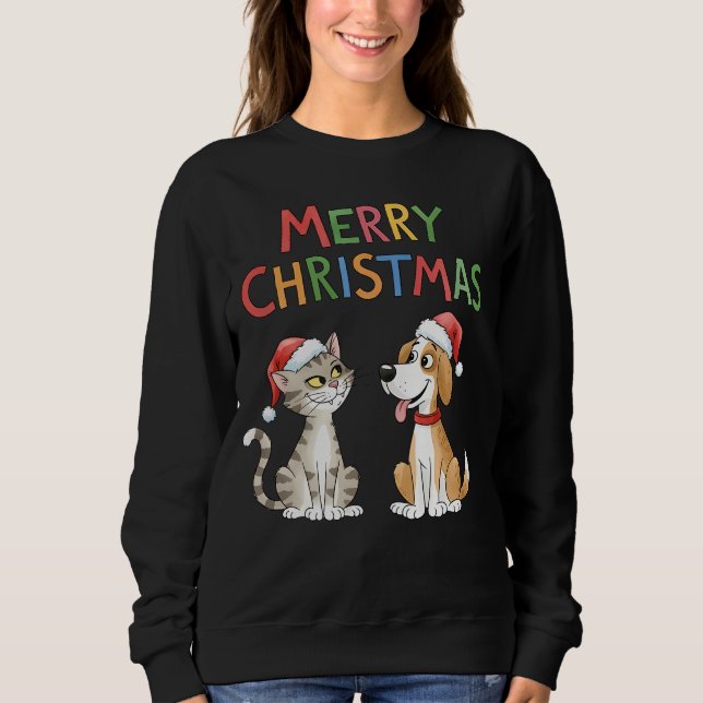 Cute God jul Katt och Hund Kvinnor T Shirt (Framsida)