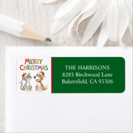 Cute God jul Katt och Hund Returadress Etikett