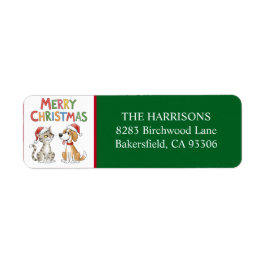 Cute God jul Katt och Hund Returadress Etikett