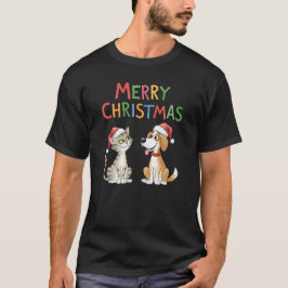 Cute God jul Katt och Hund T Shirt