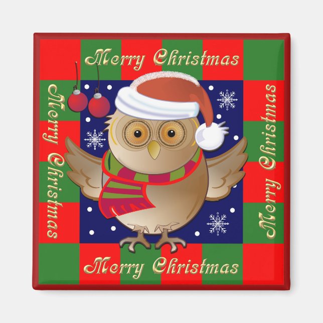 Cute God jul Magnet med Santa Uggla (Framsidan)