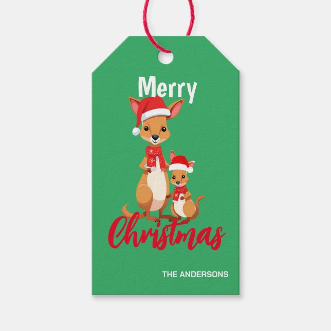 Cute god jul Mamma Kid Kangaroo Santa Scarf Presentetikett (Framsidan)