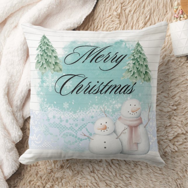 Cute God jul med Snögubbe Julgran Kudde (Filt)