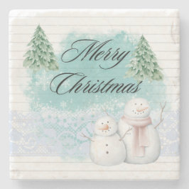 Cute God jul med Snögubbe Julgran Stenunderlägg