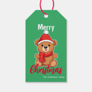 Cute god jul nalle Santa Scarf holida Presentetikett