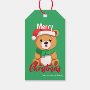 Cute god jul nalle Santa Scarf holida Presentetikett