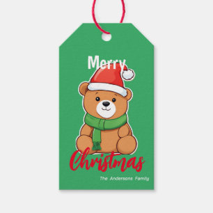 Cute god jul nalle Santa Scarf holida Presentetikett