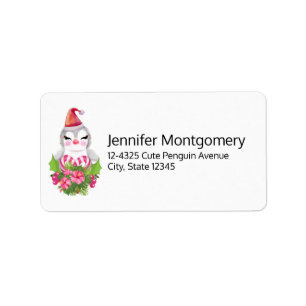 Cute God Jul Penguin i Santa Hat Adressetikett
