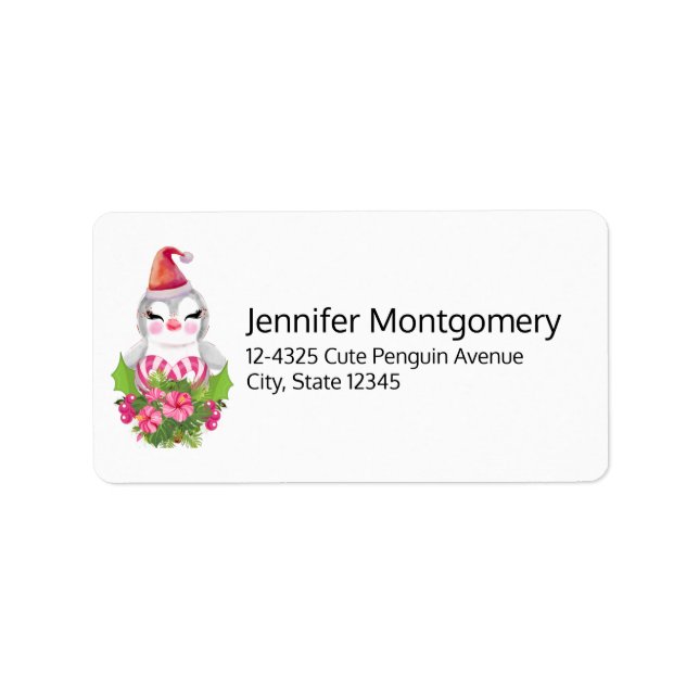 Cute God Jul Penguin i Santa Hat Adressetikett (Framsidan)