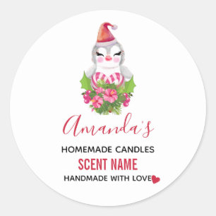 Cute God Jul Penguin i Santa Hat Candle Runt Klistermärke