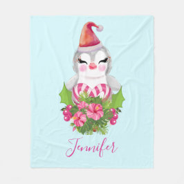 Cute God Jul Penguin i Santa Hat Fleecefilt