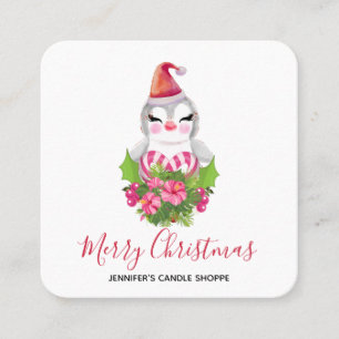 Cute God Jul Penguin i Santa Hat Fyrkantigt Visitkort