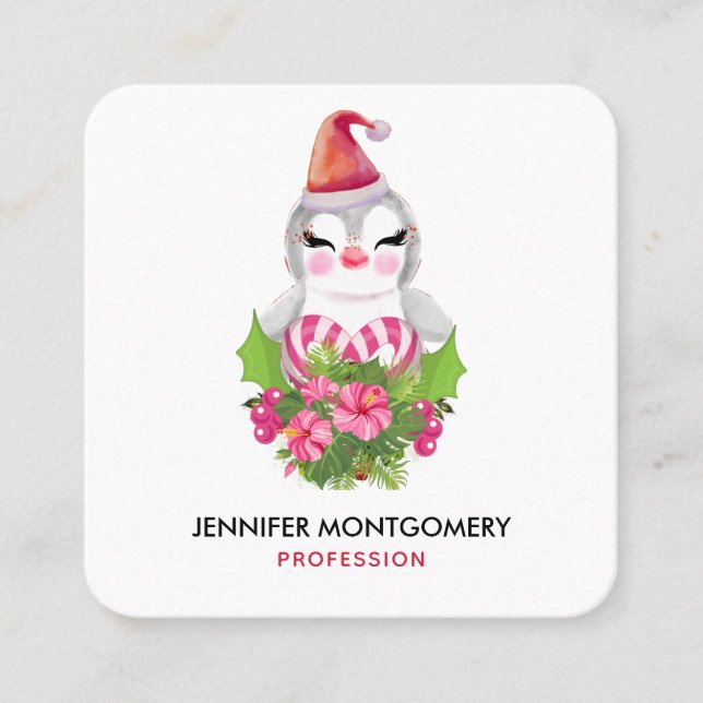 Cute God Jul Penguin i Santa Hat Fyrkantigt Visitkort (Framsida)