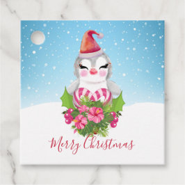 Cute God Jul Penguin i Santa Hat Gåvor Etiketter