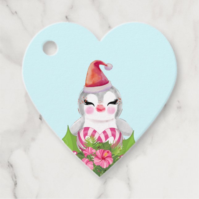 Cute God Jul Penguin i Santa Hat Gåvor Etiketter (Framsida)