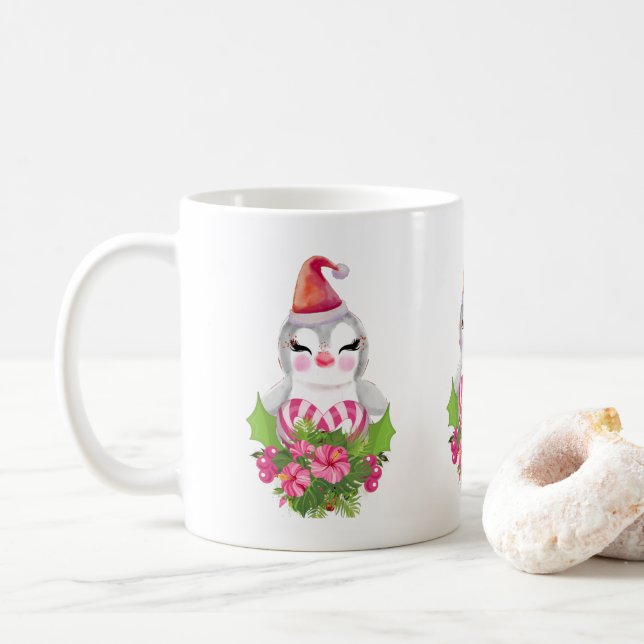 Cute God Jul Penguin i Santa Hat Kaffemugg (Med munk)