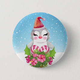 Cute God Jul Penguin i Santa Hat Knapp