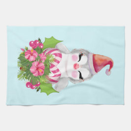 Cute God Jul Penguin i Santa Hat Kökshandduk