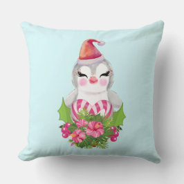 Cute God Jul Penguin i Santa Hat Kudde