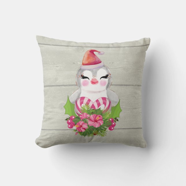 Cute God Jul Penguin i Santa Hat Kudde (Framsida)