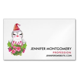 Cute God Jul Penguin i Santa Hat Magnetiska Visitkort