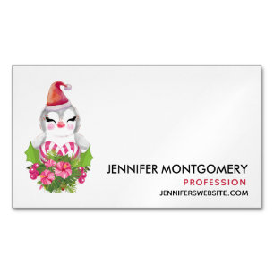 Cute God Jul Penguin i Santa Hat Magnetiska Visitkort
