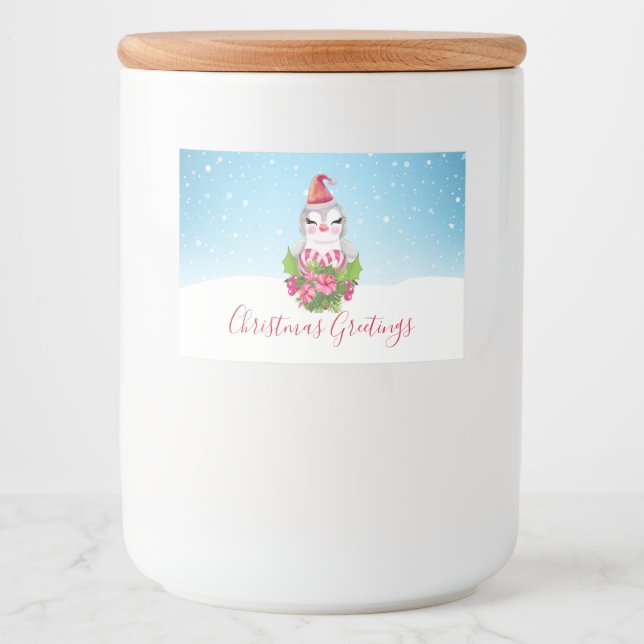 Cute God Jul Penguin i Santa Hat Mat Etiketter (Framsida)