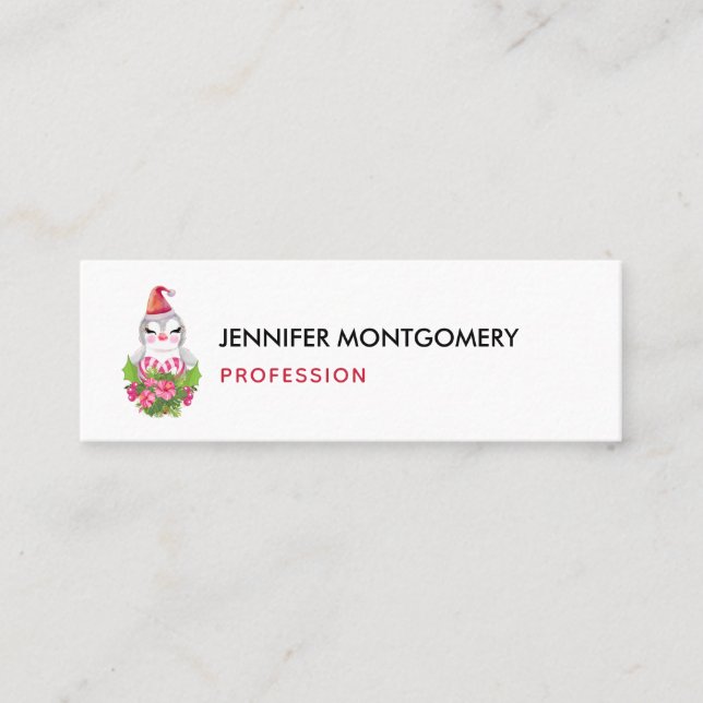 Cute God Jul Penguin i Santa Hat Mini Visitkort (Framsida)
